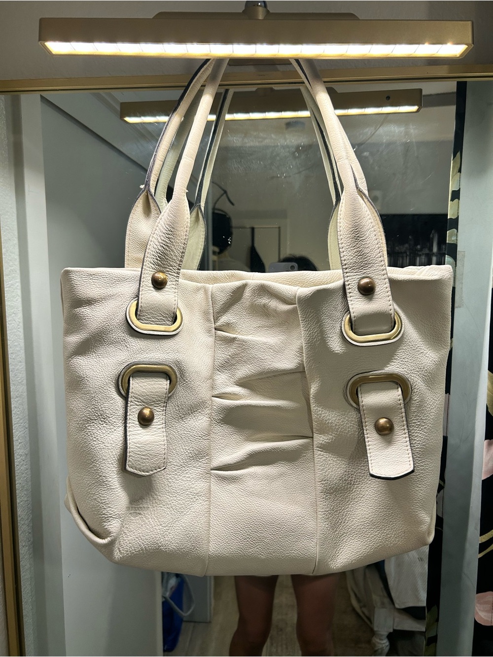 Cream Tote Bag with Gold Accents - Women Bags